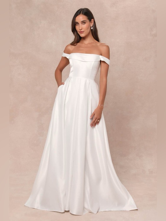 Lulus Dresses & Skirts - LULUS Extraordinary Vow Off the Shoulder Wedding Gown XS White Bridal Dress FLAW